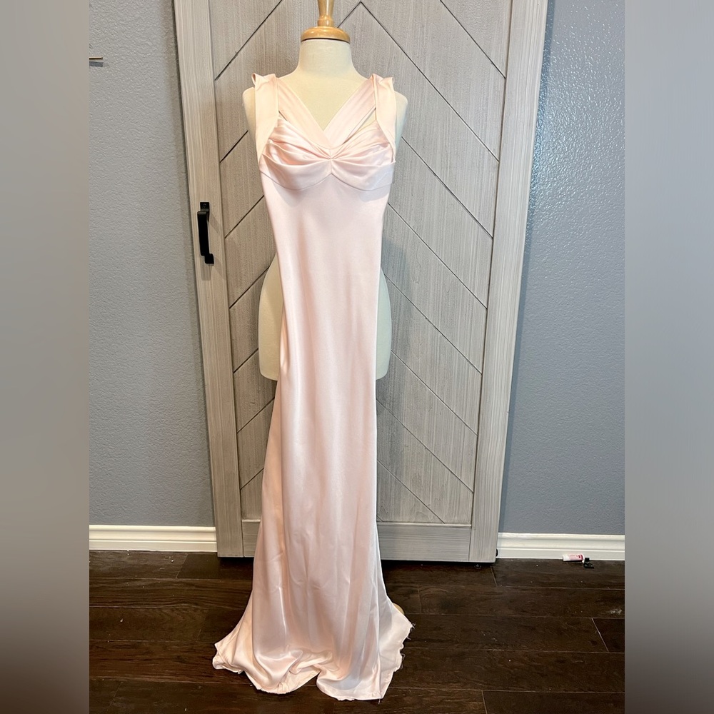 Calvin Klein Pink Slip Bridesmaid Dress w/Criss Cross Straps and Train Size 0